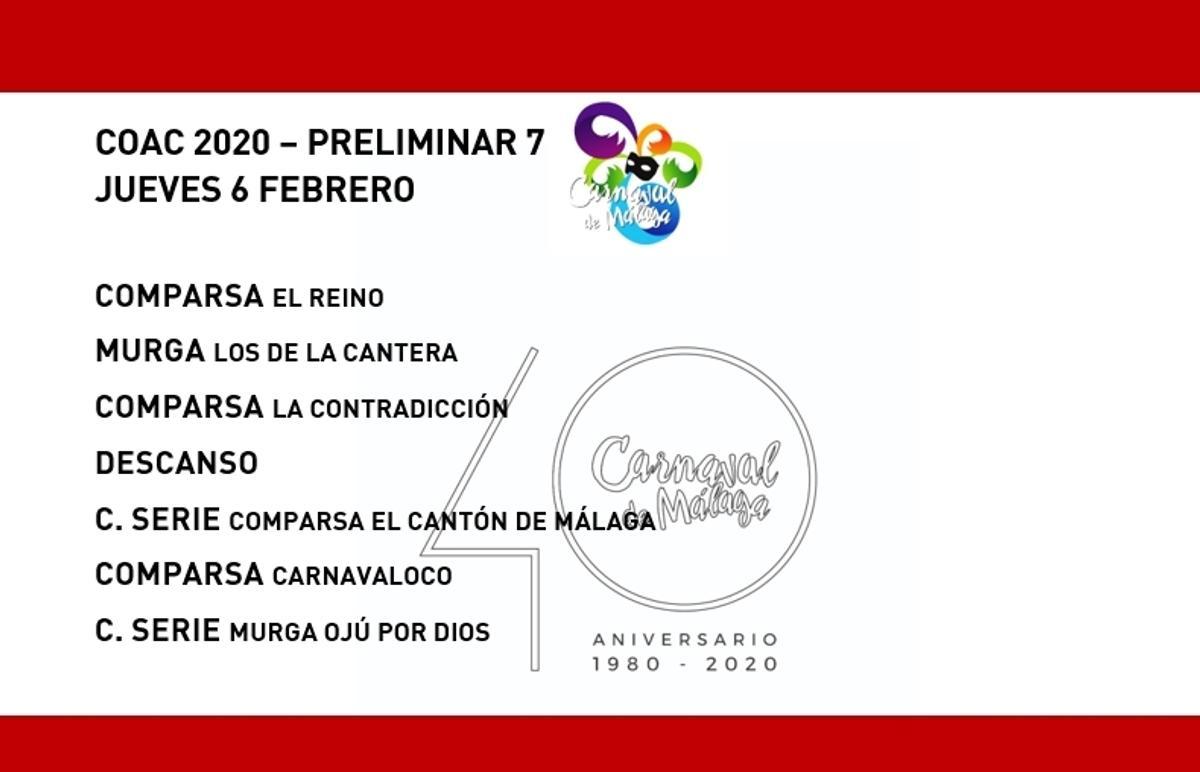 Orden de actuación del COAC del Carnaval de Málaga 2020