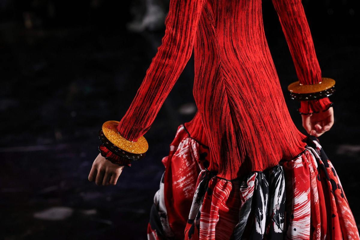 A model presents bracelets by Chanel for the Women Ready-to-wear Spring-Summer 2026 collection as part of the Paris Fashion Week, at the Grand Palais Ephemere in Paris on October 6, 2025. (Photo by Anne-Christine POUJOULAT / AFP)