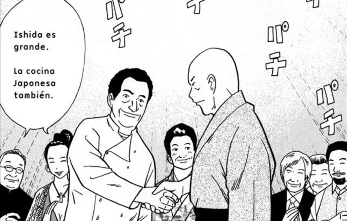 Ferran Adrià i Hiroyoshi Ishida, en una vinyeta del manga ’Mibu-el Bulli’, de Dai Ochiai i Naomi Tanaka. Ferran Adrià i Hiroyoshi Ishida, en una vinyeta del manga ’Mibu-el Bulli’, de Dai Ochiai i Naomi Tanaka.