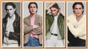 El actor Enzo Vogrincic, con varios modelos de la colección de primavera de Zara Hombre.