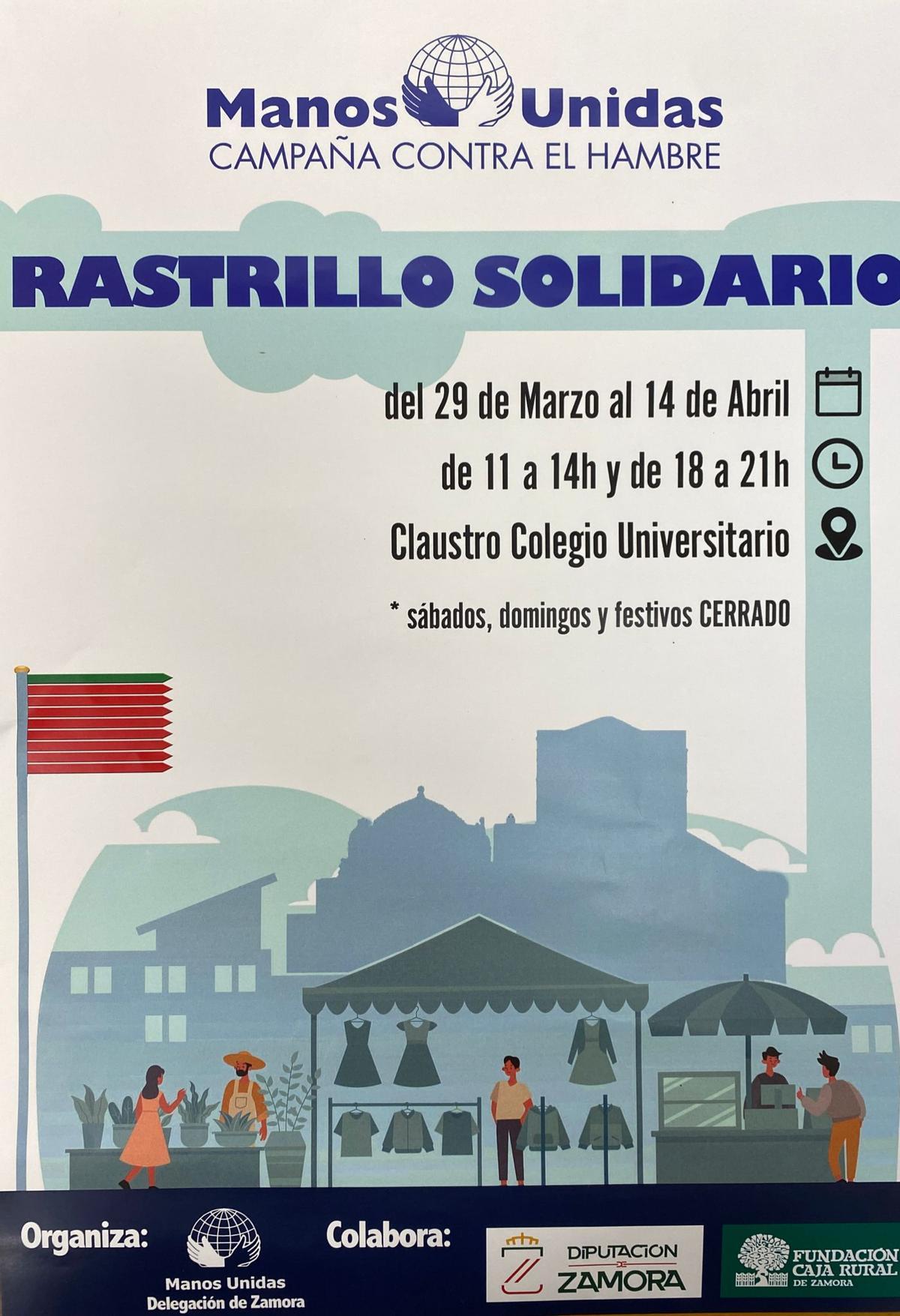 Cartel del rastrillo solidario de Manos Unidas Zamora.