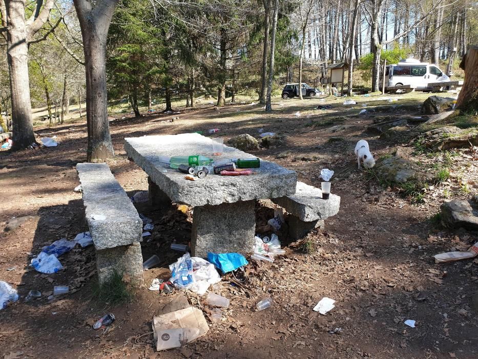 El botellón convierte en estercolero el parque forestal de Beade, en Vigo