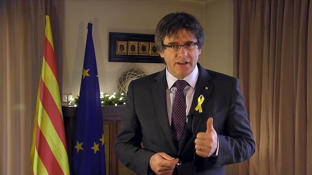 Carles Puigdemont, durante su mensaje de fin de año desde Bruselas.