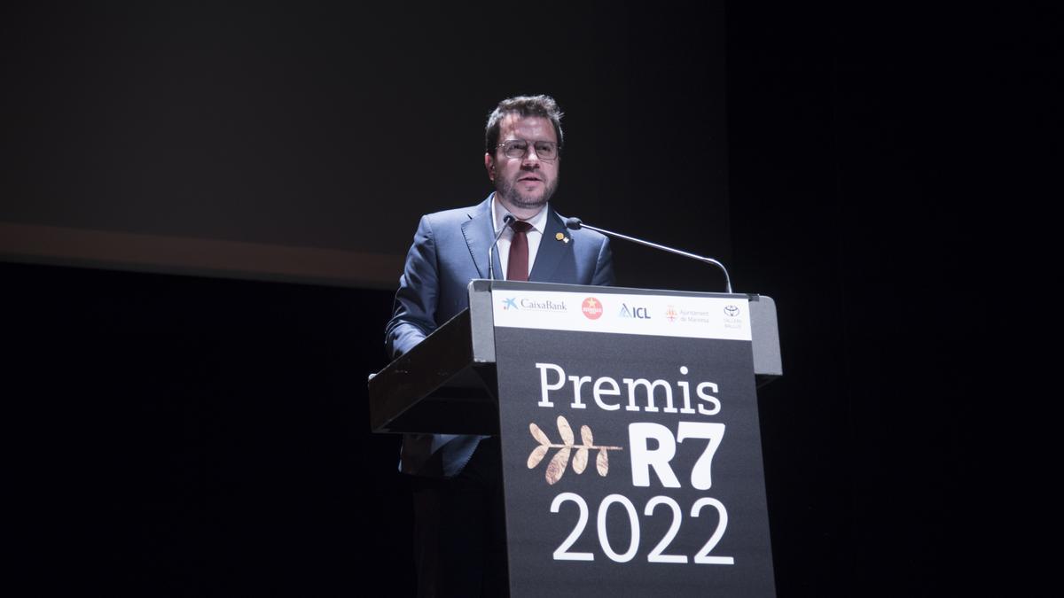 Pere Aragonès durant l&#039;entrega dels Premis Regió7 2022