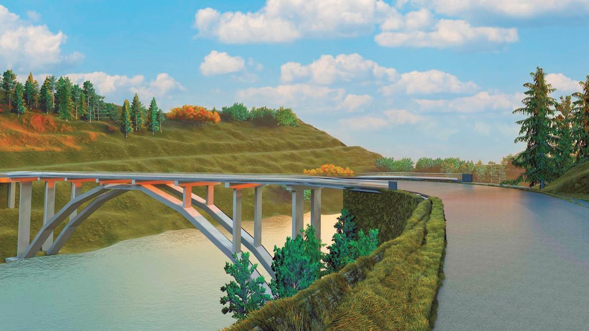 Recreación del puente sobre el río Sever.