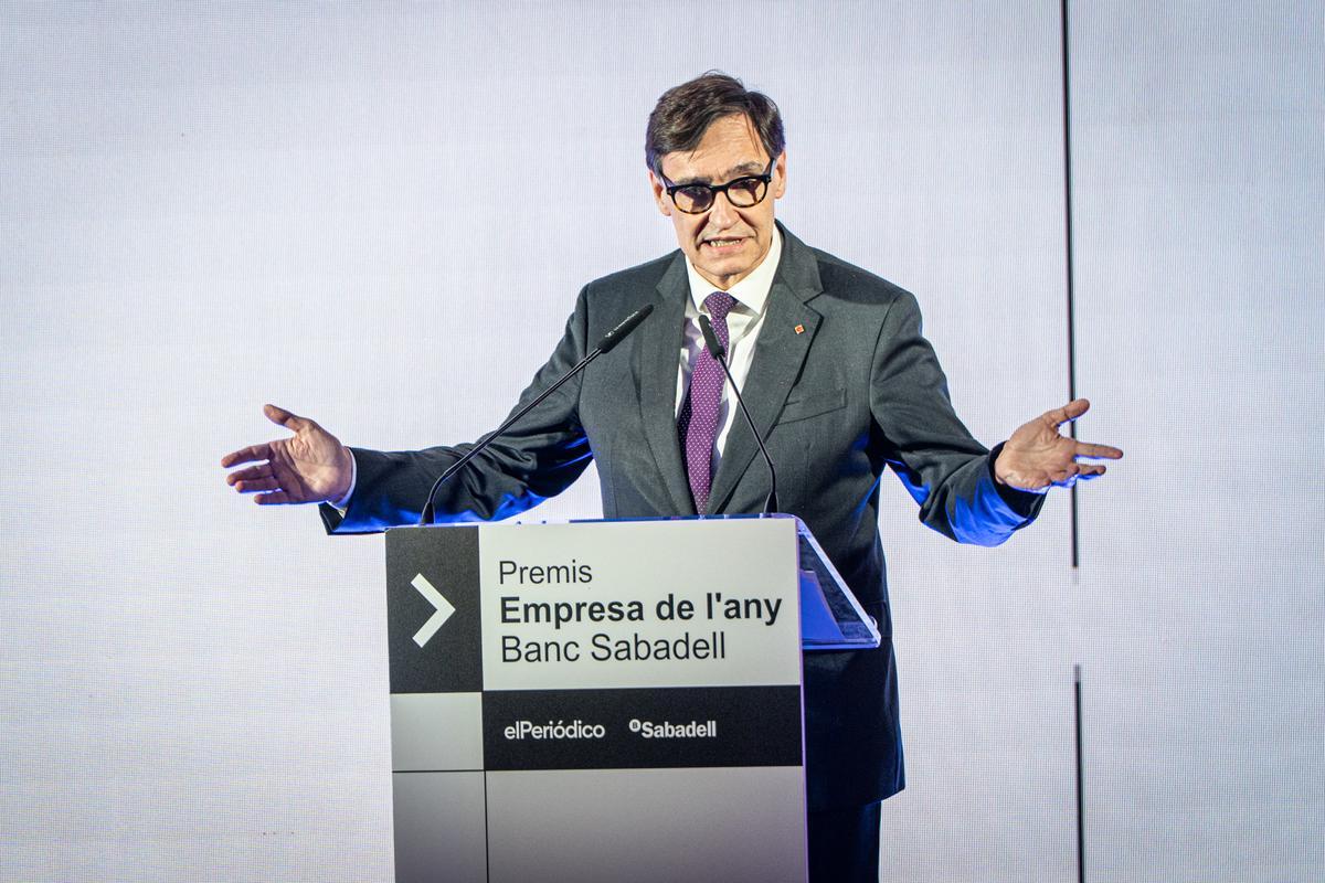 El president Salvador Illa durante su discurso en los Premis Empresa de l’any Banc de Sabadell