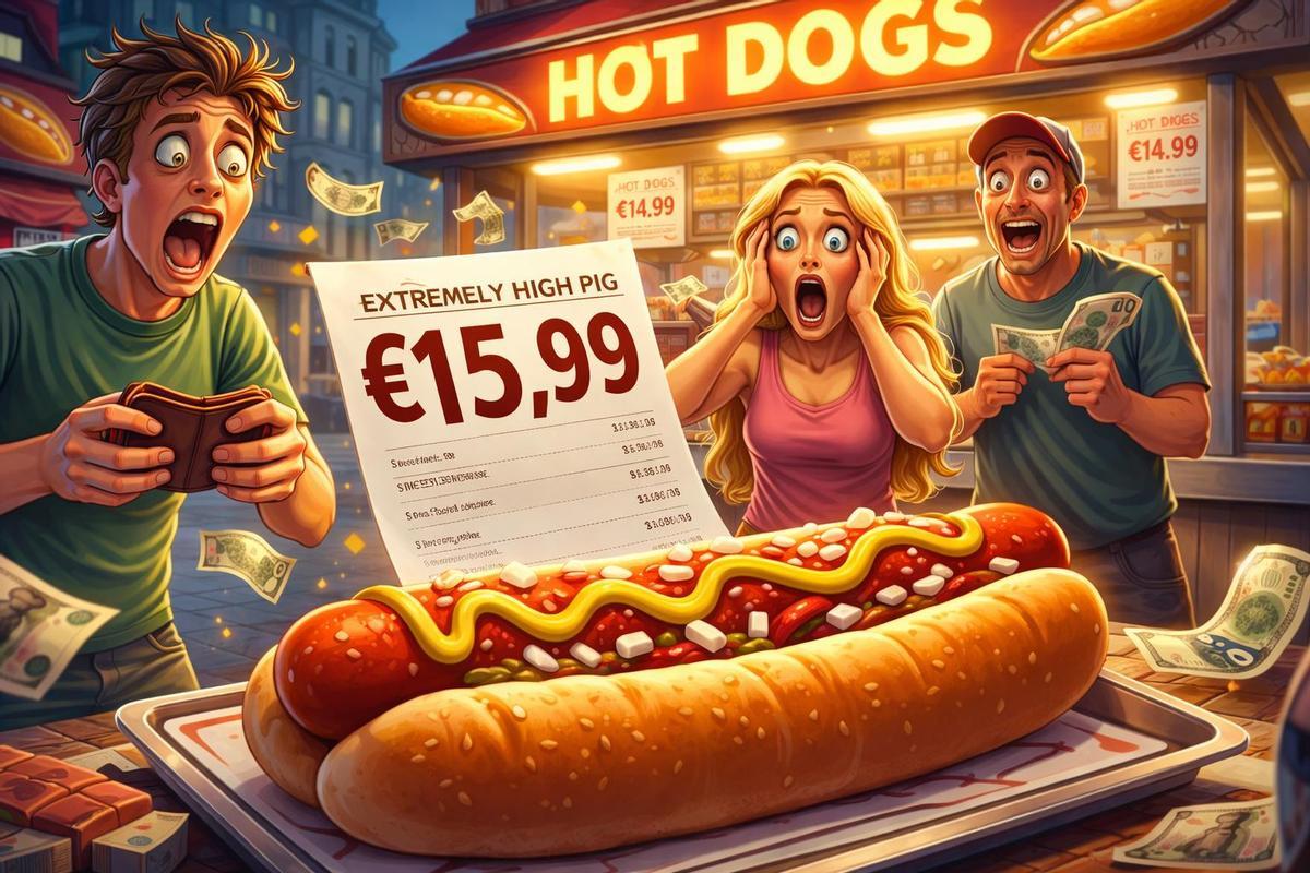 Ilustración del alto precio de un perrito caliente.