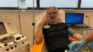 Pisa (Italy), 26/05/2020.- A handout photo made available by the AOUP (Azienda Ospedaliero-Universitaria Pisana) University hospital of Pisa Press Office shows Italian opera singer Andrea Bocelli donating blood plasma for study on the treatment of coronavirus disease (COVID-19) patients, at Cisanello Hospital in Pisa, central Italy, 26 May 2020. The artist was in fact among the positive cases of coronavirus as revealed by himself. He discovered it on 10 March 2020 after taking a test, media reported. Speaking to journalists outside of the hospital, Bocelli explained that he had no particular problems, a bit of fever, but in practice asymptomatic. (Italia) EFE/EPA/AOUP UNIVERSITY HOSPITAL PISA HANDOUT -- BEST QUALITY AVAILABLE -- HANDOUT EDITORIAL USE ONLY/NO SALES