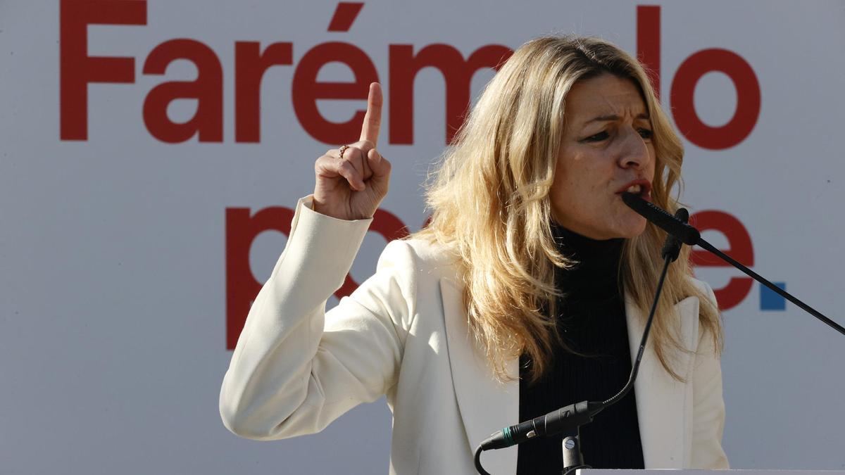 Yolanda Díaz en mitin con la candidata a la Xunta de Galicia por Sumar.