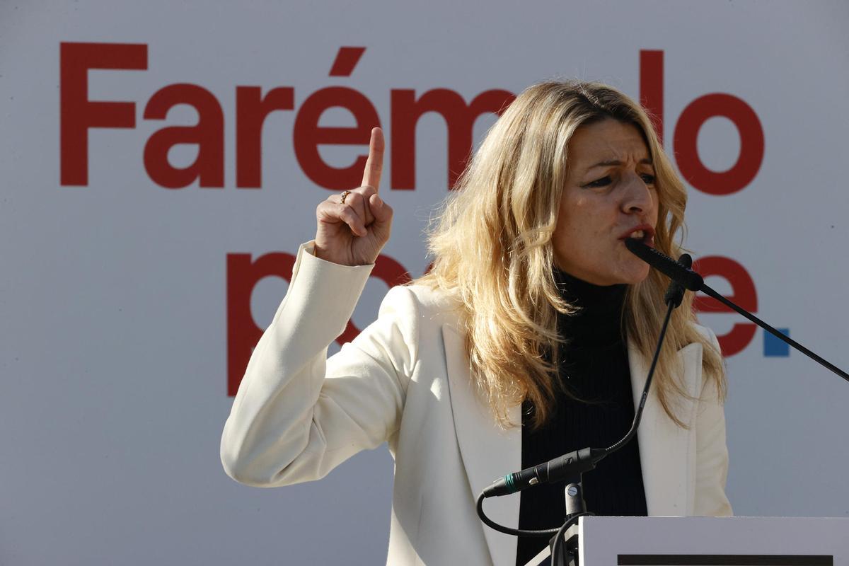 Yolanda Díaz en mitin con la candidata a la Xunta de Galicia por Sumar.