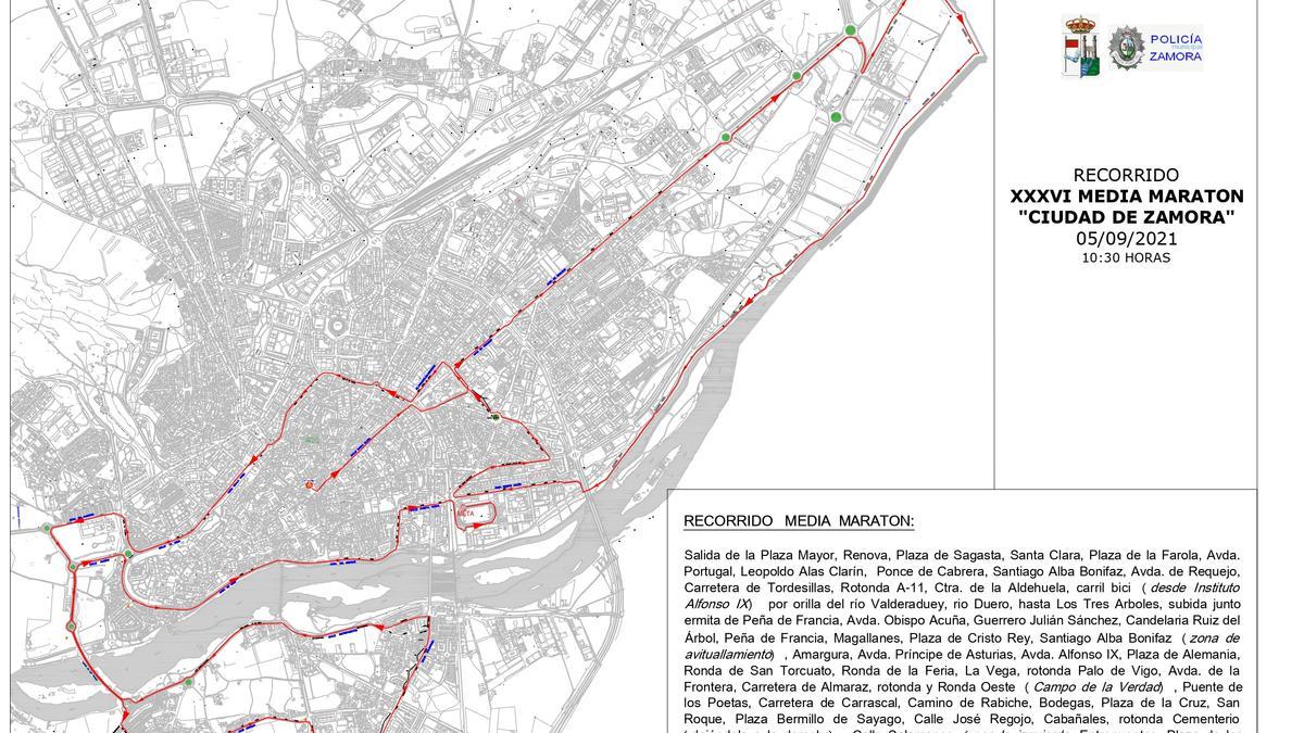 Recorrido de la media maratón de Zamora.