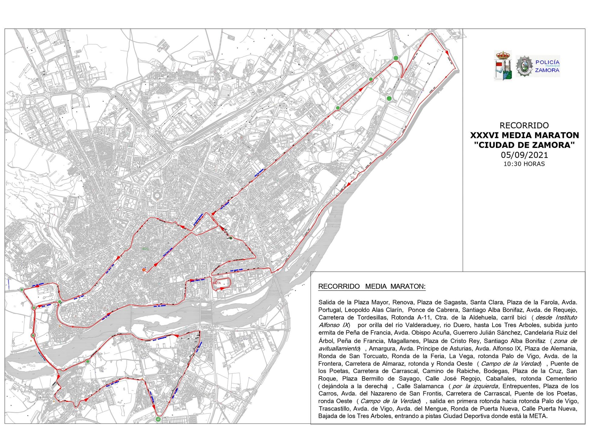 Recorrido de la media maratón de Zamora.