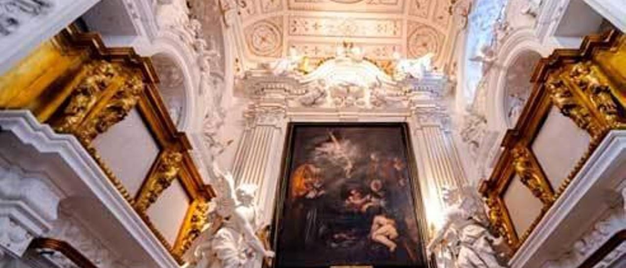 El oratorio de San Lorenzo, con la réplica del cuadro de Caravaggio.