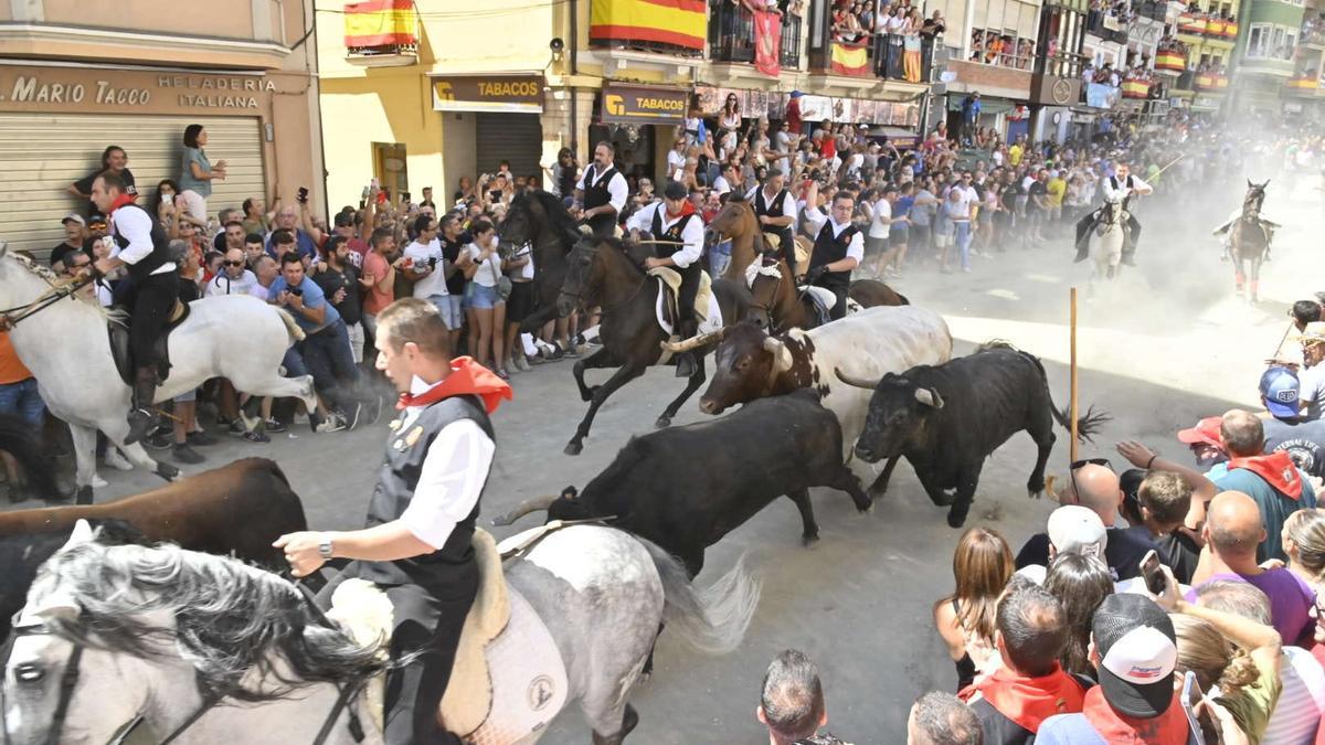 Al fondo de la imagen, a la derecha, se puede observar cómo el caballo de Miguel Ángel Guillén ha avanzado solo por la calle tras haberse caído el jinete.