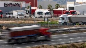 Varios camiones circulan por la autovía A31, en el término de Alicante.