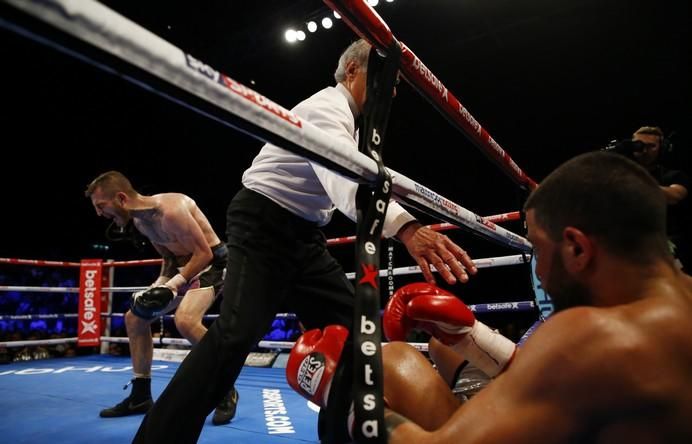 Sam Eggington celebrates after knocking out ...