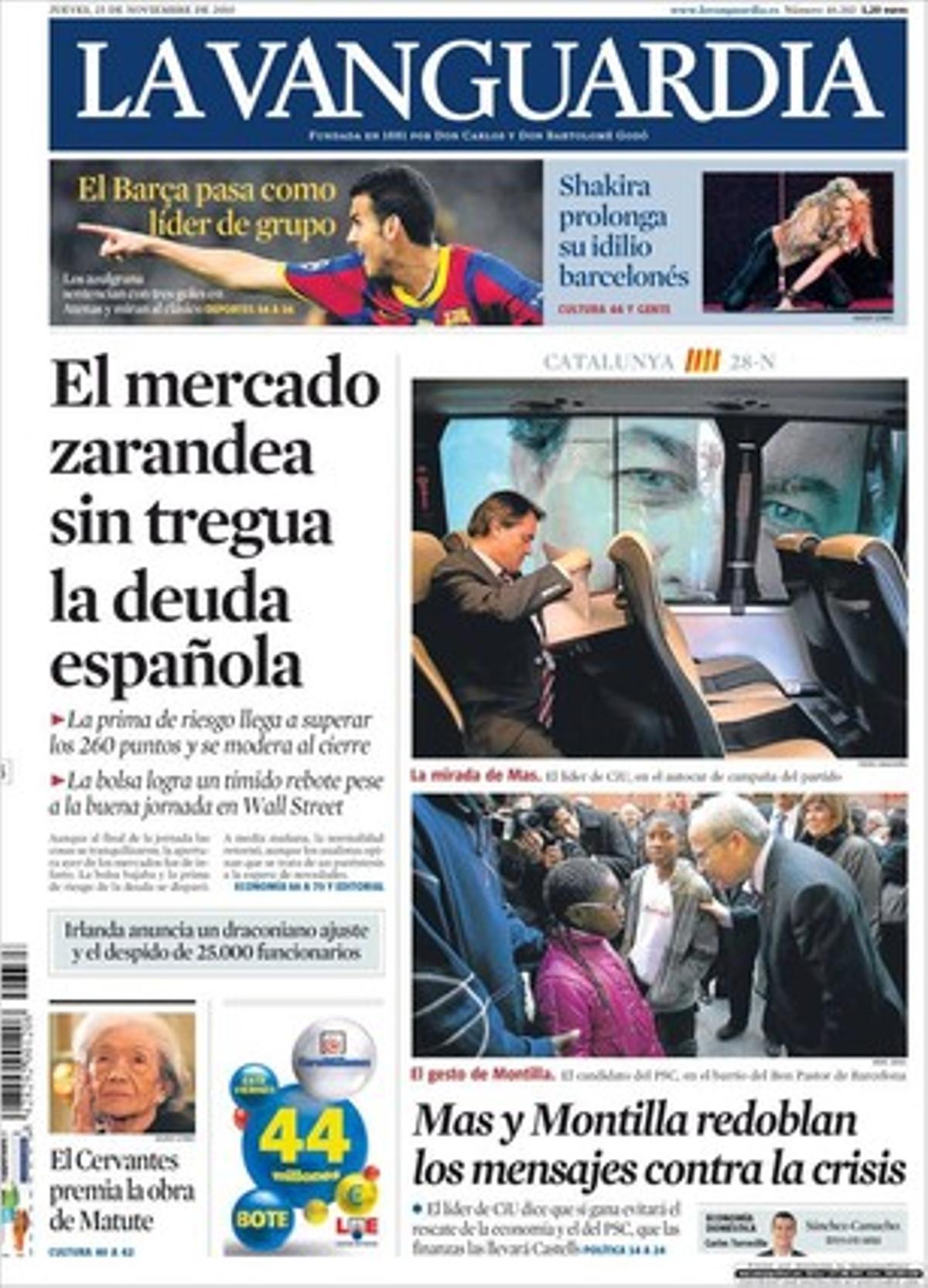 ’La Vanguardia’ destaca a les pàgines interiors que els joves espanyols d’entre 15 i 24 anys estan girant l’esquena a l’ecologisme i la solidaritat, deploren els polítics i rebutgen l’Església, segons una enquesta de la Fundació SM. Ressalta a més que Rodríguez Zapatero demanarà dissabte menys beneficis i més inversió a les grans empreses, i que Alemanya manté la seva expansió i complica la política del Banc Central Europeu.