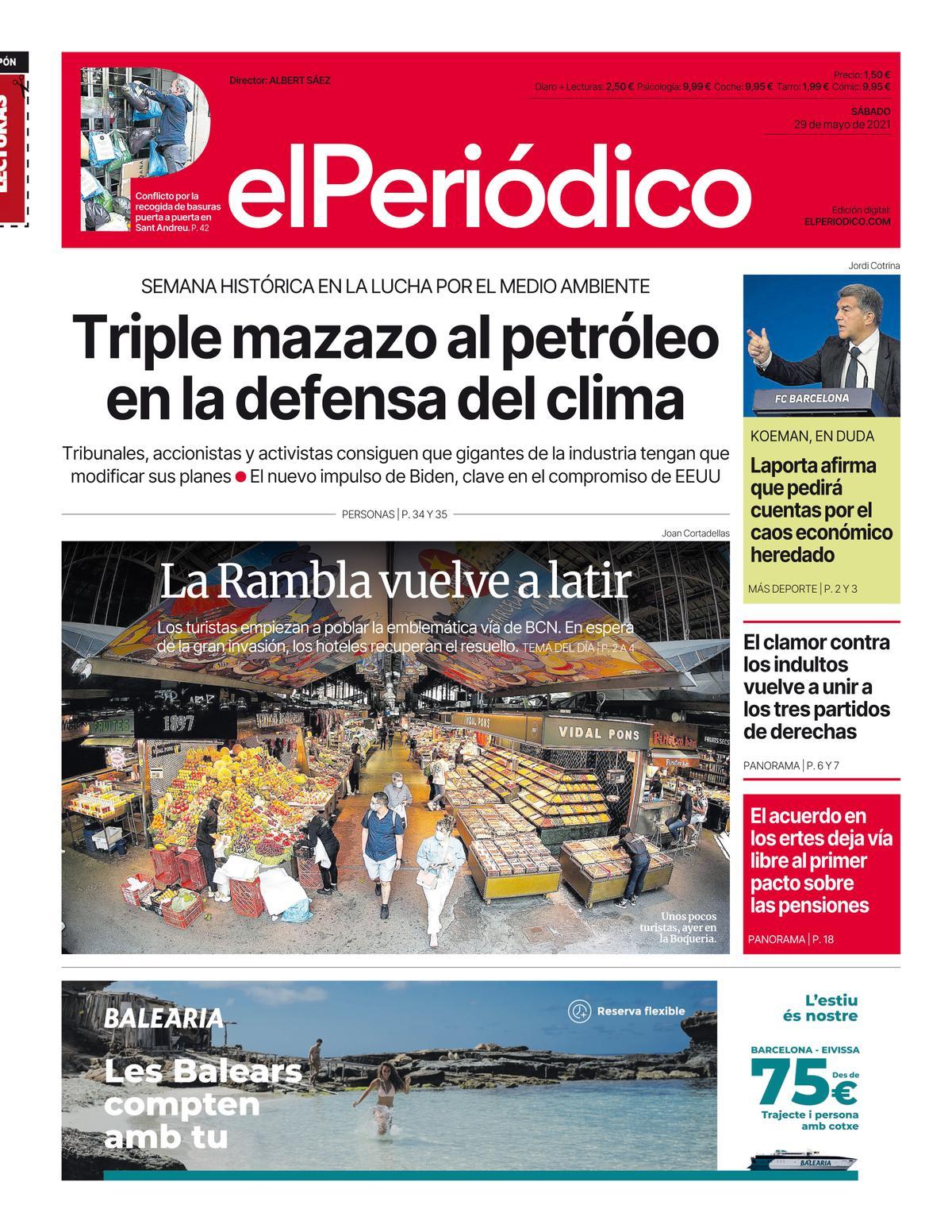 La portada d’EL PERIÓDICO del 28 de maig del 2021