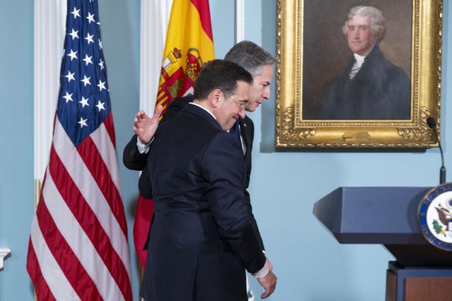 El Secretario de Estado de Estados Unidos, Anthony Blinken,
recibe a José Manuel Albares en Washington. 10 de mayo de  2024