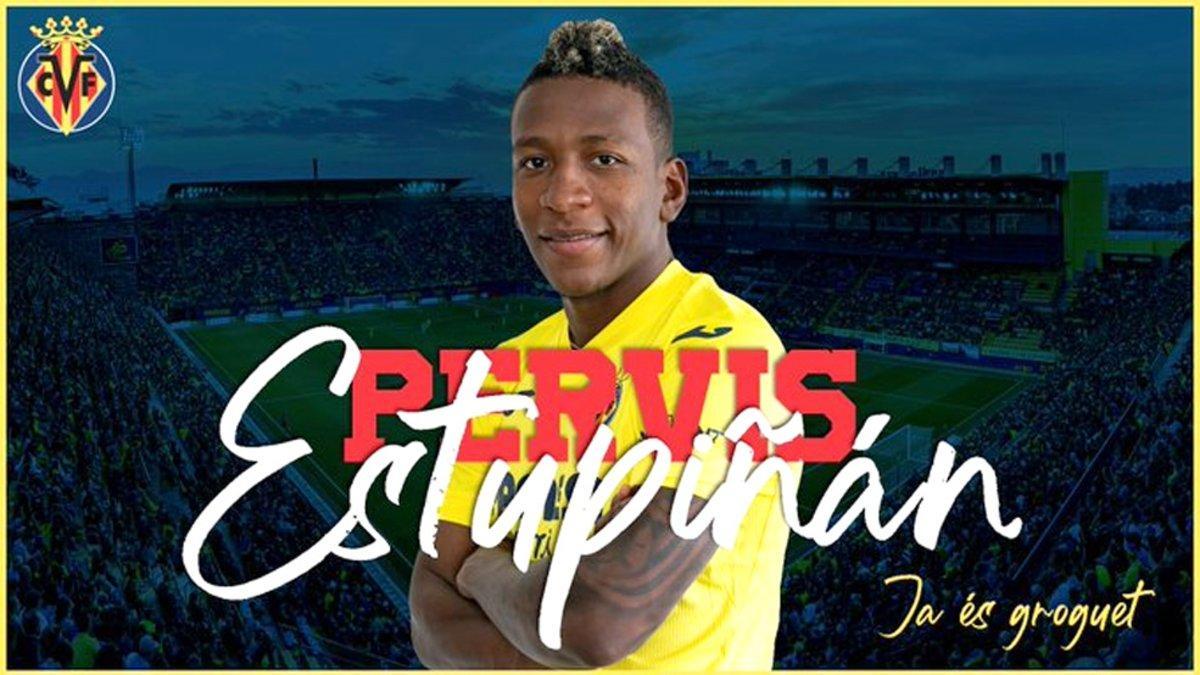 El Villarreal anunció el fichaje de Pervis Estupiñán en sus redes sociales