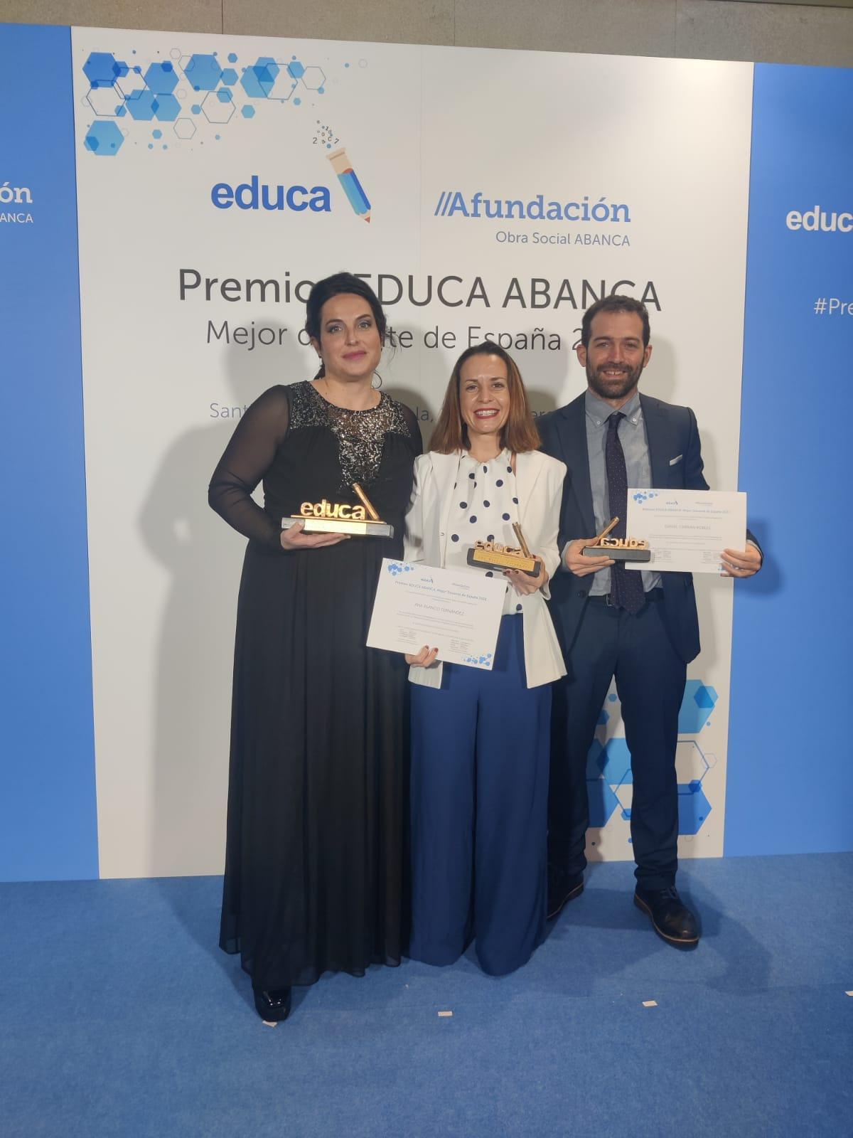 Premiados malagueños en la gala de Educa Abanca que reconoce al profesorado.