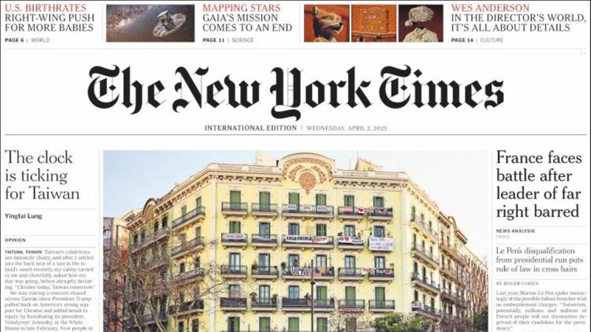 Portada de la edición internacional del New York Times