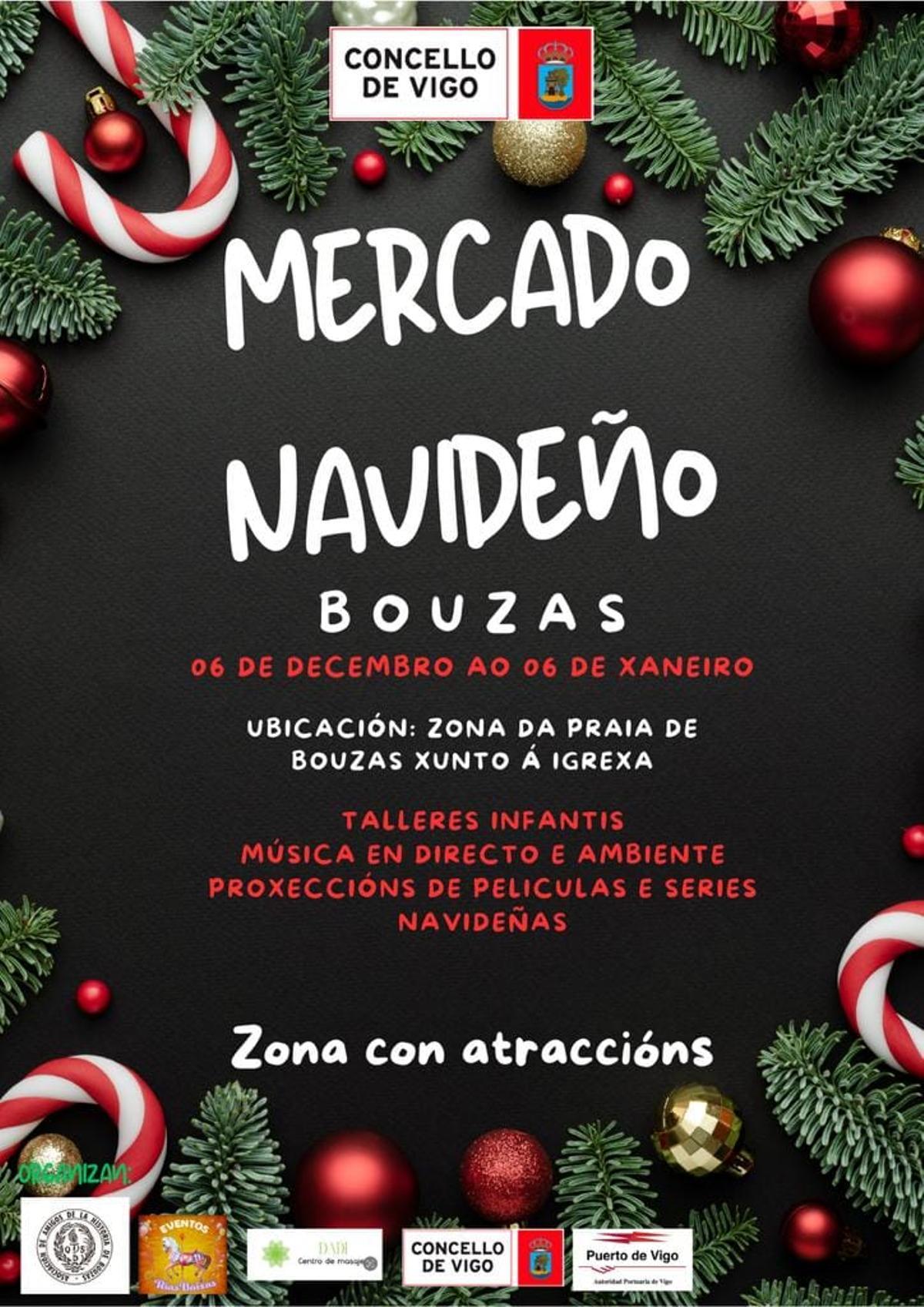 Cartel del mercado de Navidad que está promocionando Eventos Rías Baixas.