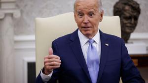 El presidente estadounidense Joe Biden durante la reunión con Starmer, primer ministro de RU