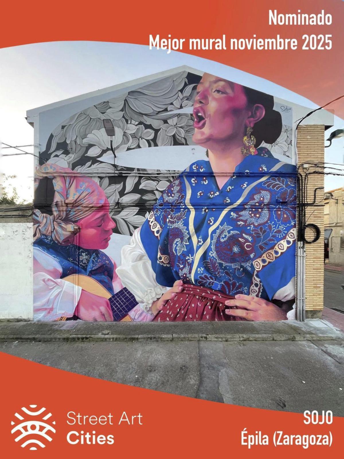 Mural ‘Jota Aragonesa’ del artista extremeño Jonatan Carranza Sojo .