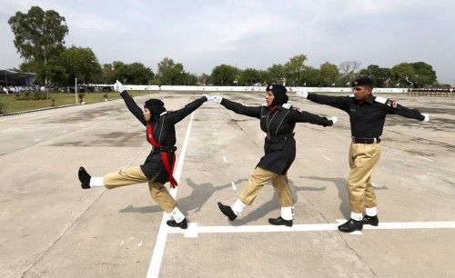 Police academy graduates march during their graduation ceremony in Islamabad, Pakistan