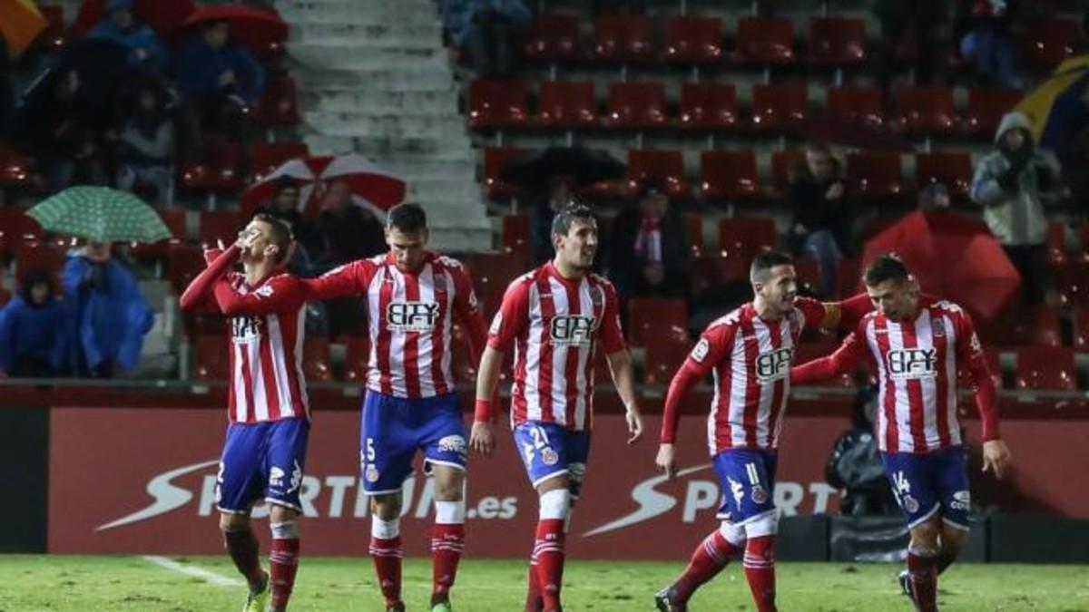 Celebración de los jugadores del Girona