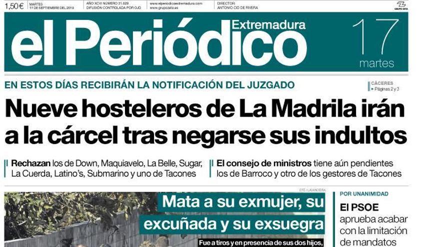 Esta es la portada de EL PERIÓDICO EXTREMADURA correspondiente al día 17 de septiembre del 2019