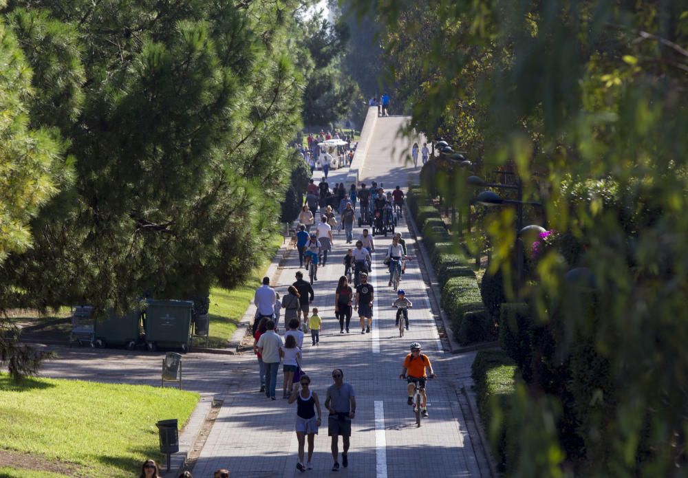 Actividades en el jardín del Túria, el antiguo cauce del río en València.