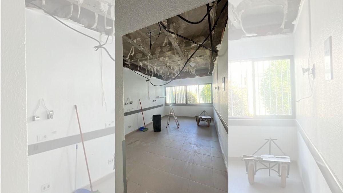 La habitación afectada por el derrumbe de un techo en el Hospital Don Benito-Villanueva.