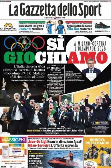 Portada GAZZETTA DELLO SPORT viernes 25 junio 2019