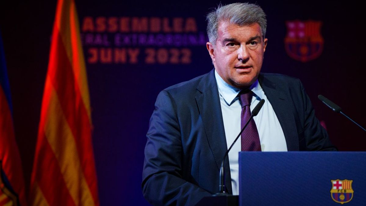 Joan Laporta en la Asamblea General Extraordinaria del Barça