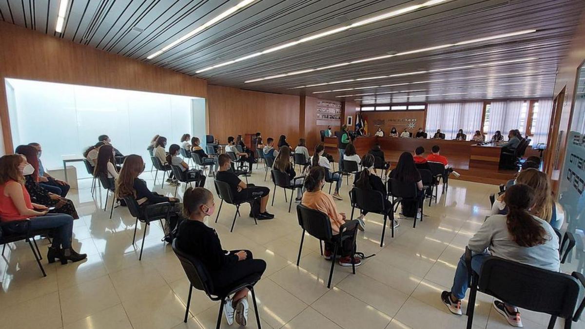 Alumnos de la ESO de Ingenio en el salón del Pleno. | | LP/DLP