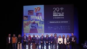 Foto de familia de organizadores y patrocinadoras de la próxima edición del Festival de Málaga