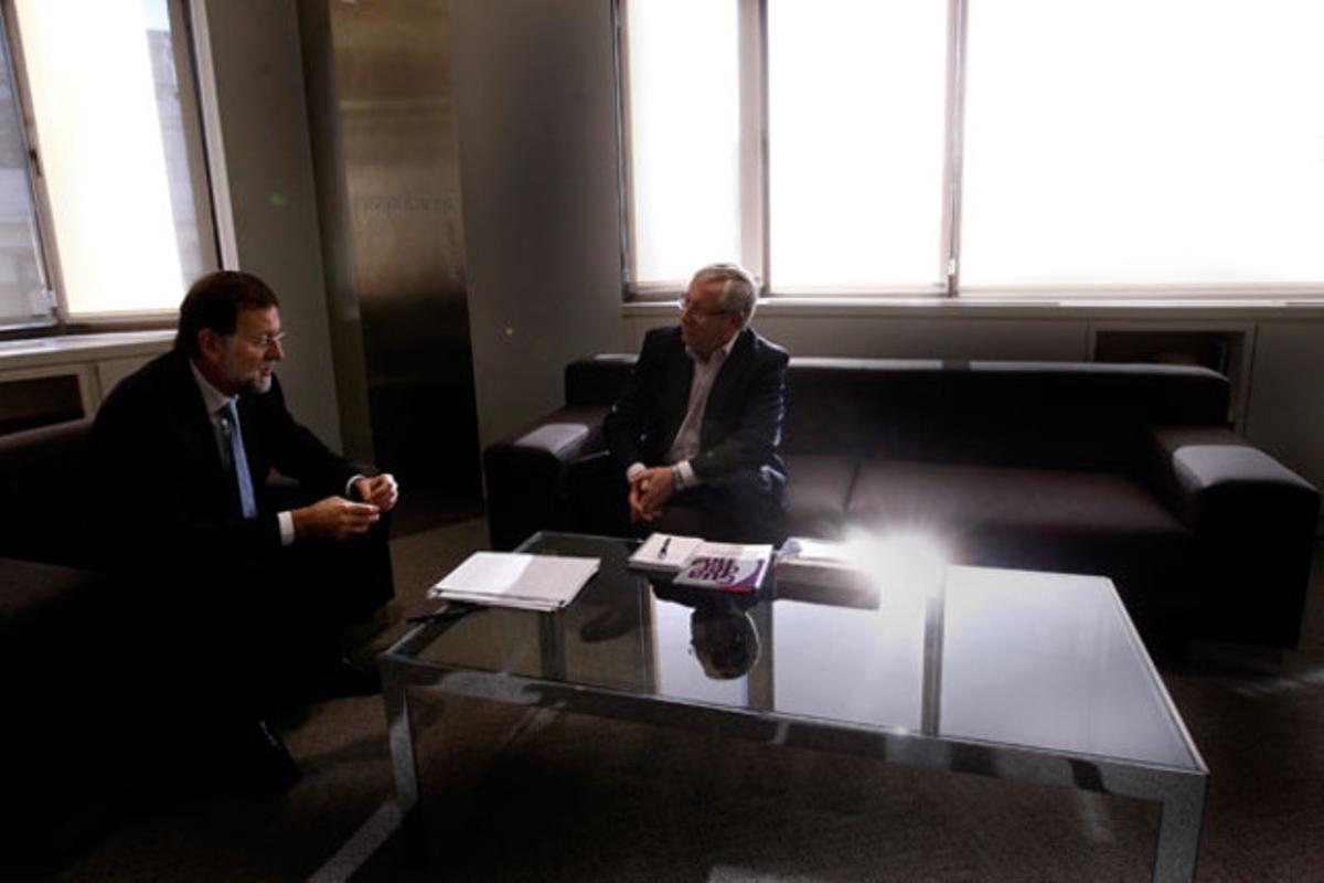 Mariano Rajoy es reuneix amb el secretari general de CCOO, Ignacio Fernandez Toxo a Madrid (Espanya).