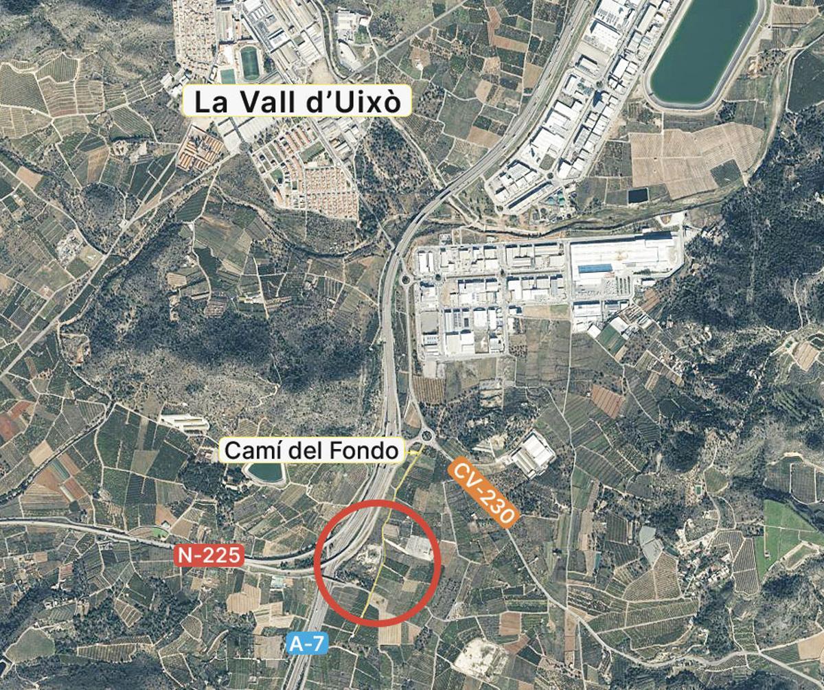 El mapa muestra, a través de un círculo rojo, la zona de la Vall donde se proyectan las dos plantas de baterías