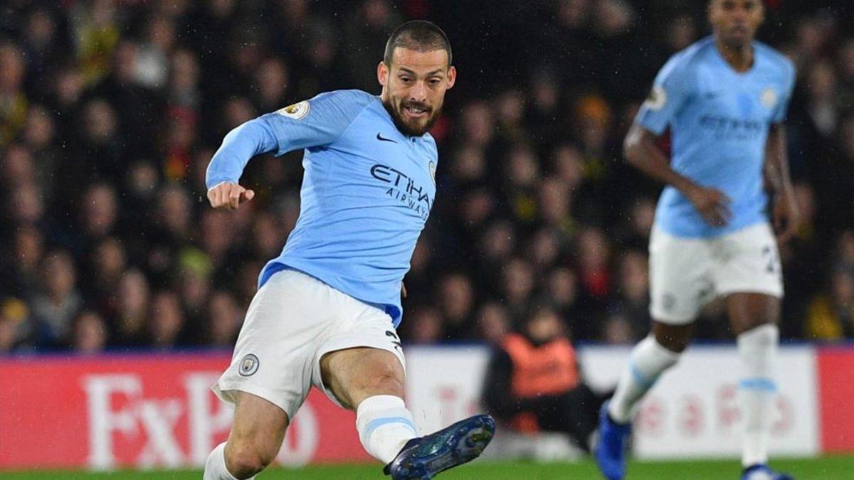 David Silva en un partido con el Manchester City