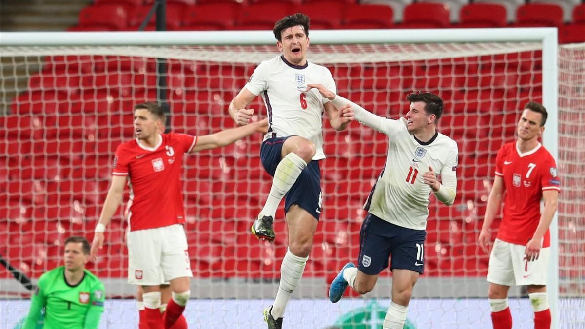 Maguire celebra su gol ante Polonia.