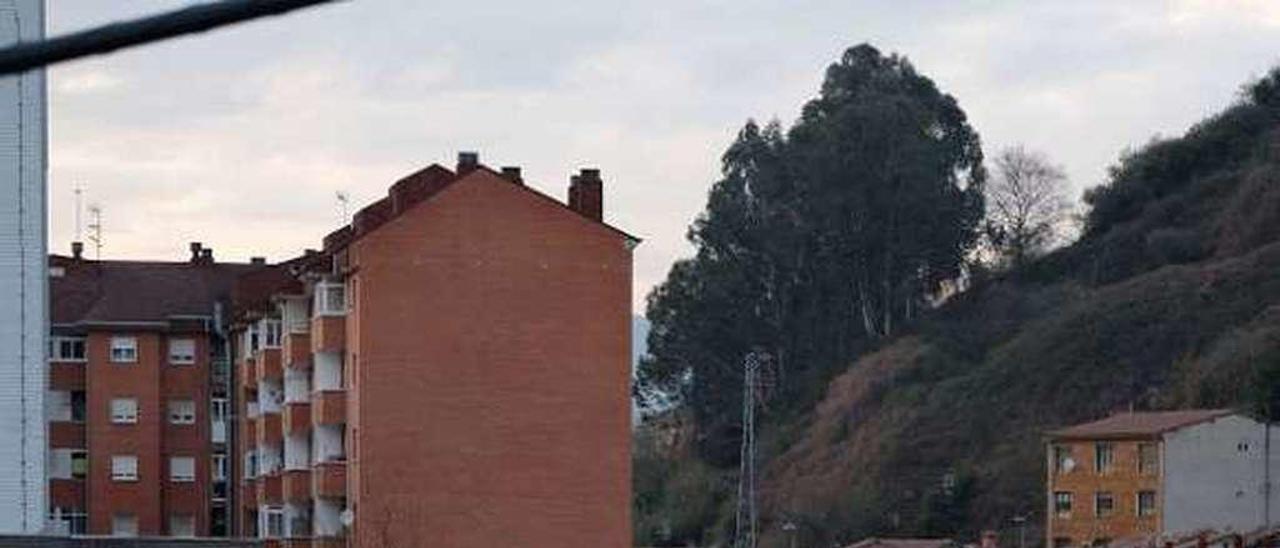 Un tren de Feve a su paso por la rampa de acceso al túnel en Sama.