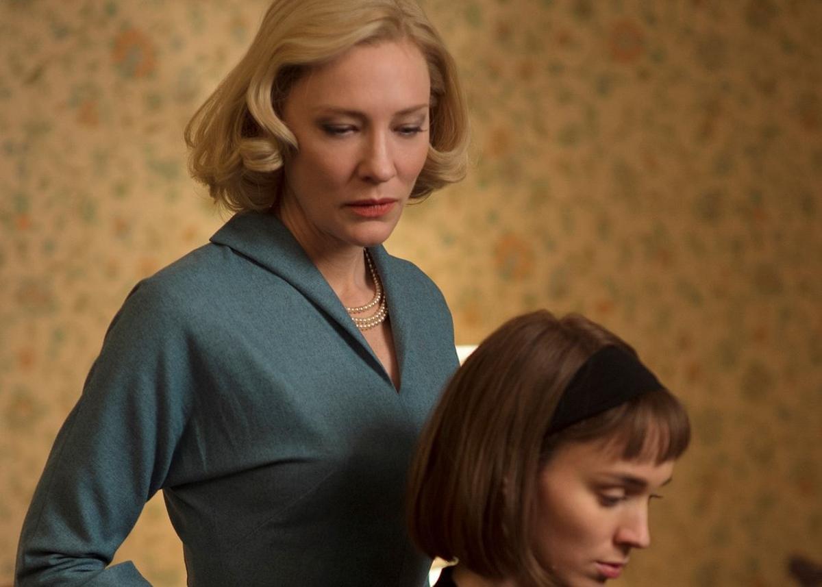 This photo provided by The Weinstein Company shows Cate Blanchett, left, and Rooney Mara in a scene from the film, Carol. The film was nominated for a Golden Globe award for best motion picture drama on Thursday, Dec. 10, 2015. Mara and Blanchett were also each nominated for best actress in a drama film. The 73rd Annual Golden Globes will be held on Jan. 10, 2016.  (Wilson Webb/The Weinstein Company via AP)