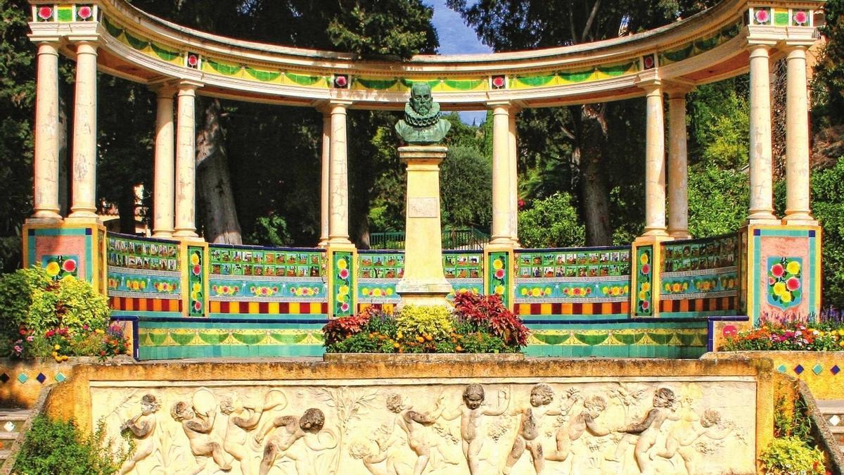Bust de Cervantes que presideix el jardí de la Fontana Rosa a Menton