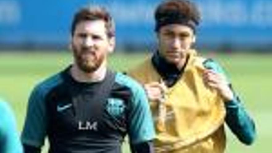 Leo Messi i Neymar, durant l&#039;entrenament d&#039;ahir, han de ser dues peces clau per a la remuntada.