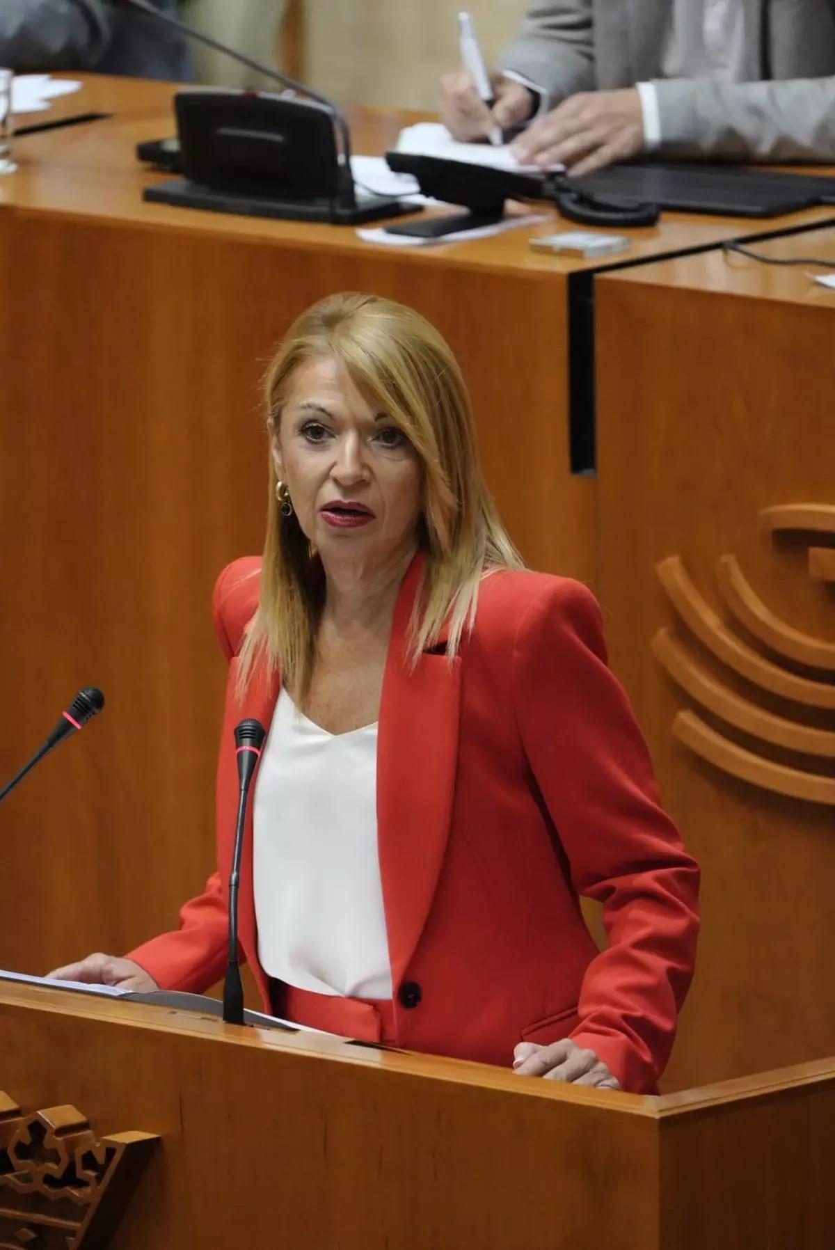Piedad Álvarez, portavoz del Grupo Parlamentario Socialista, este miércoles durante el turno de intervención del PSOE en la Cámara extremeña.