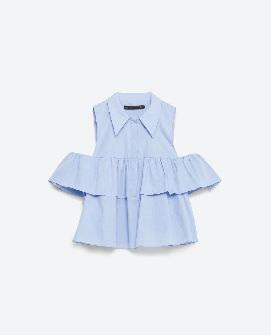 Camisa volantes popelín, Zara