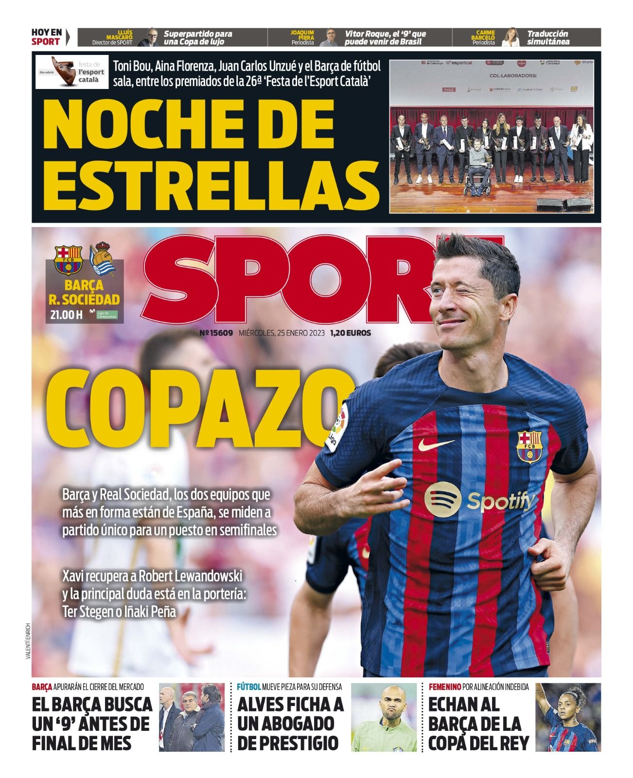 Esta es nuestra portada SPORT, hoy miércoles 25 de enero