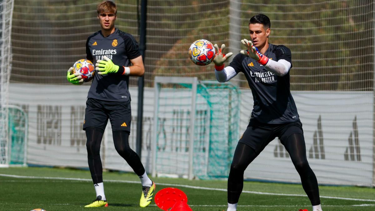 Kepa, en un entrenamiento con el Real Madrid